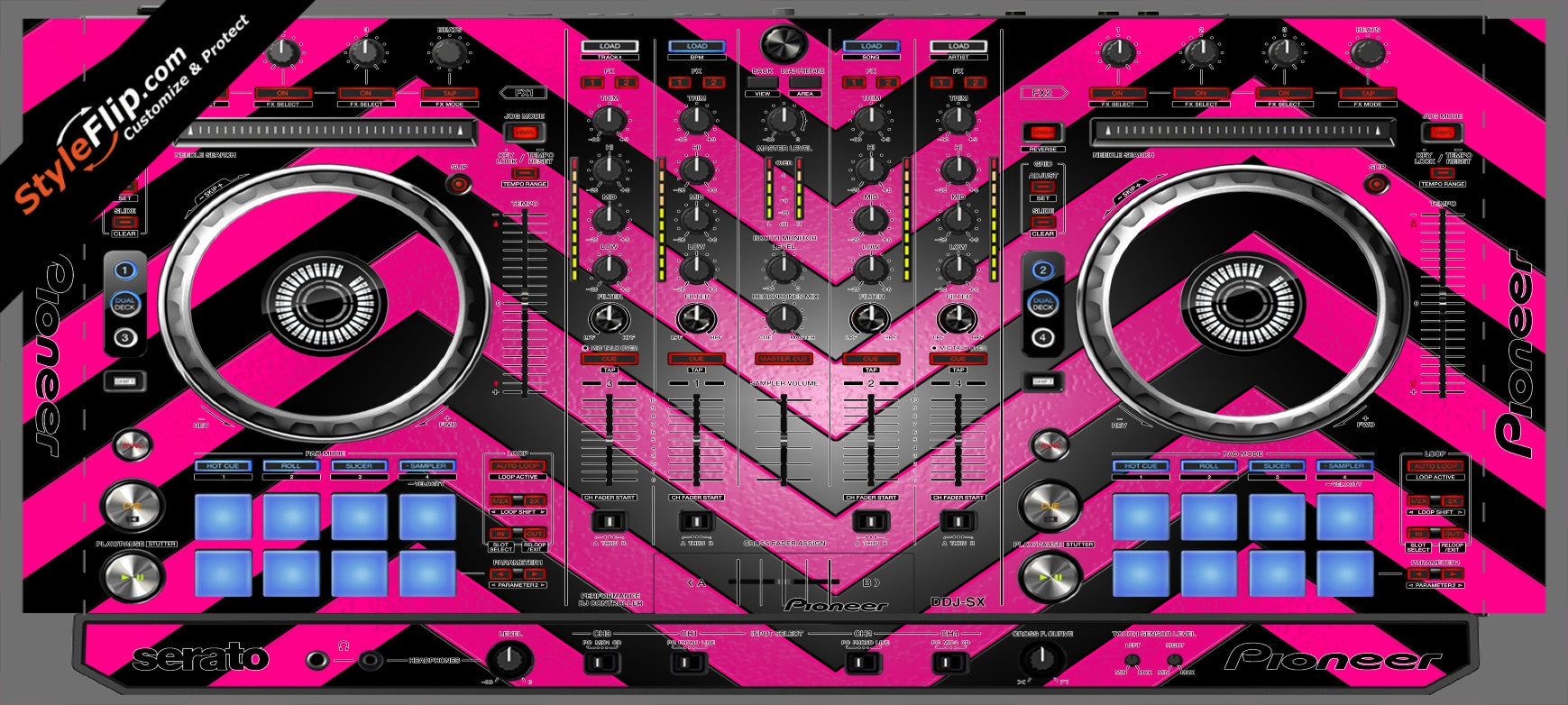 Black & Hot Pink Chevron Pioneer DDJ-SX